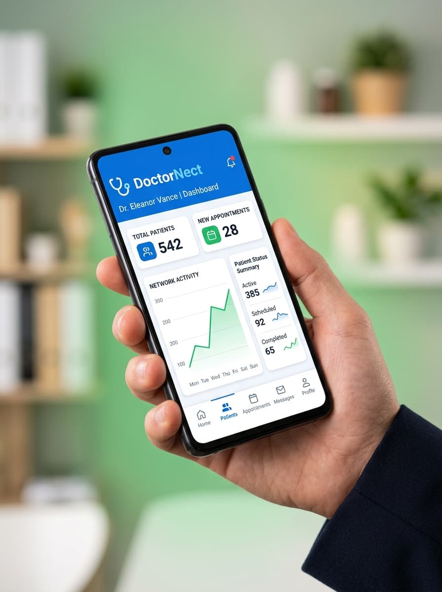 DoctorNect mobile app dashboard interface preview